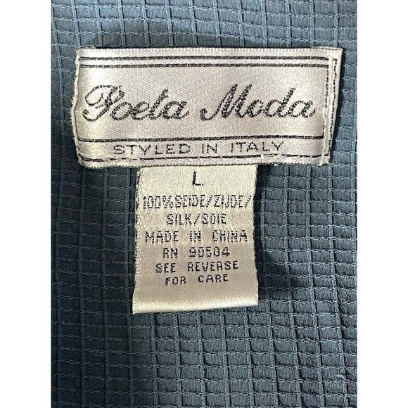Poeta Moda Italy Mens Button Up Silk Blue Short Sleeve Shirt Sz Large - Picture 3 of 6